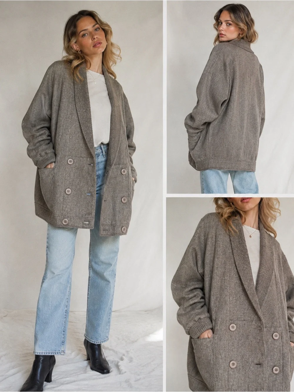 VTG unisex Sanro Melbourne Wool‎ Coat Grey Lana Fleece unisex S/M 8